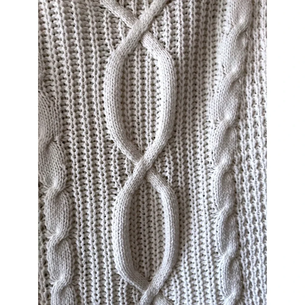 Express White Cable Knit Cowl Neck Oversized‎ Sweater High Low Hem Small S/P EUC